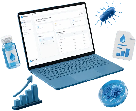 AquaIRIS water quality data management platform on a laptop