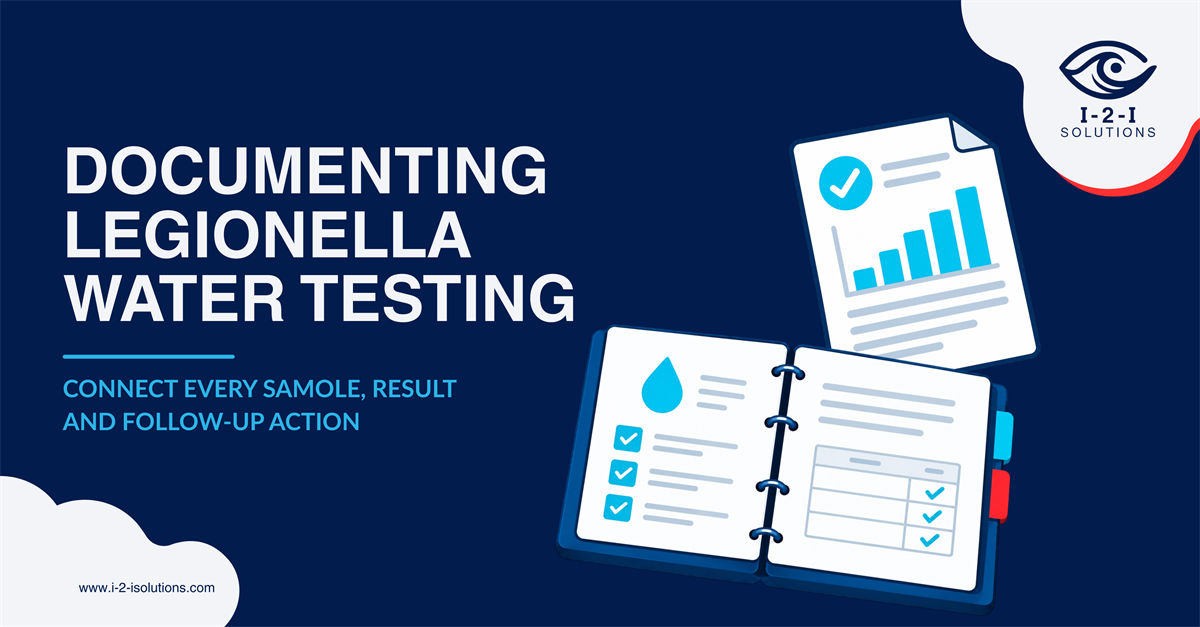 Healthcare water sampling professional documenting a Legionella water testing sample at a facility outlet