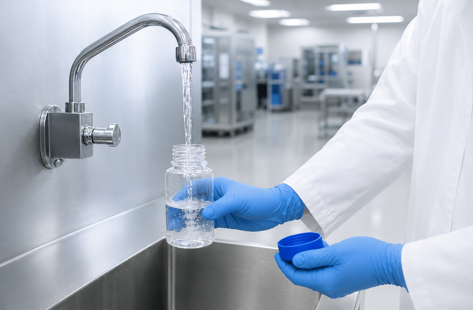 Technician collecting a representative water sample